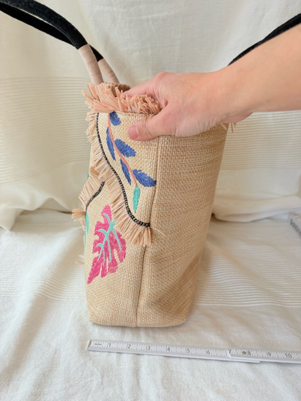 Stella & Dot Antibes Straw and Raffia Tote
Bag Embroidered Shake Your Palms - Picture 7 of 12